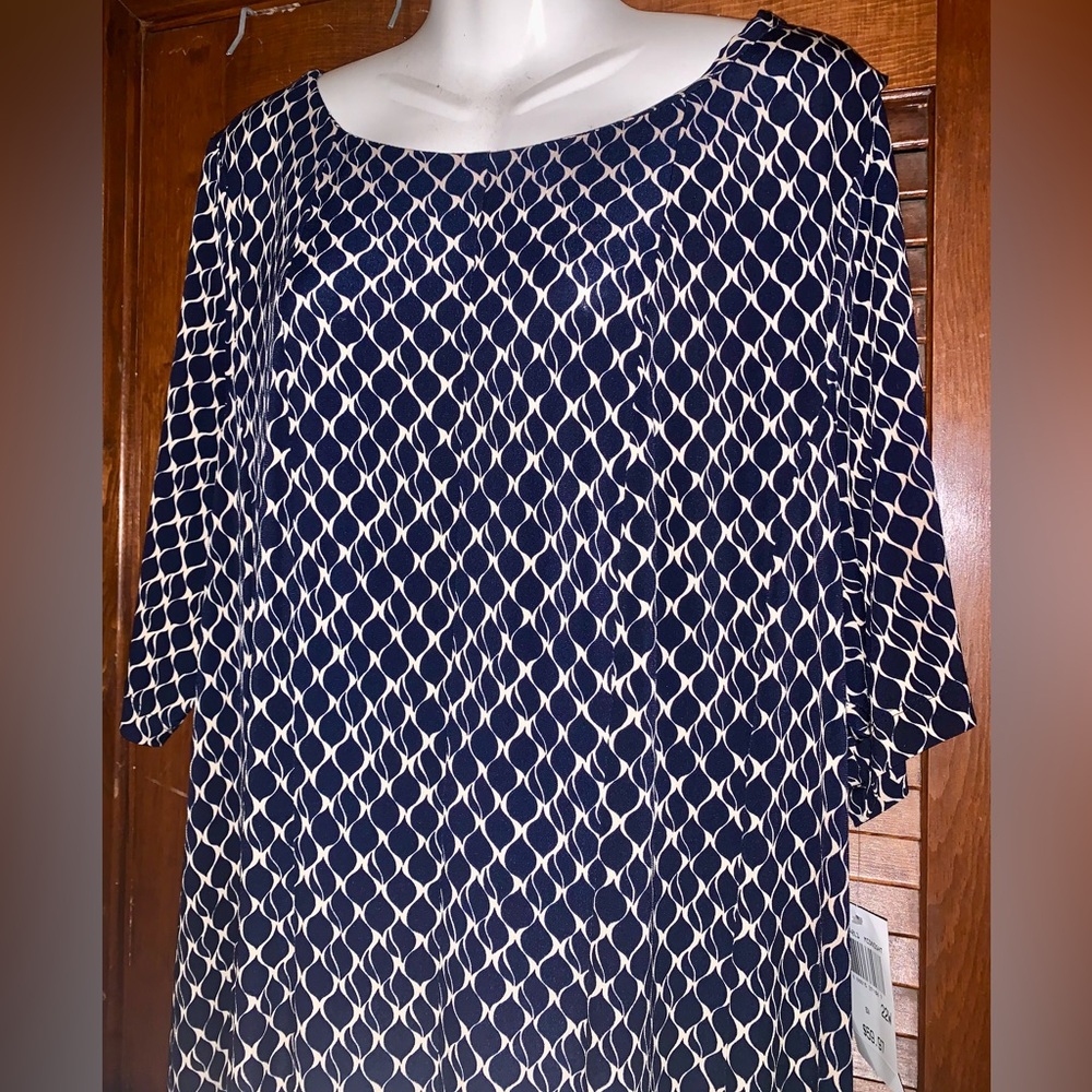 Connected Navy and White Geometric Dress